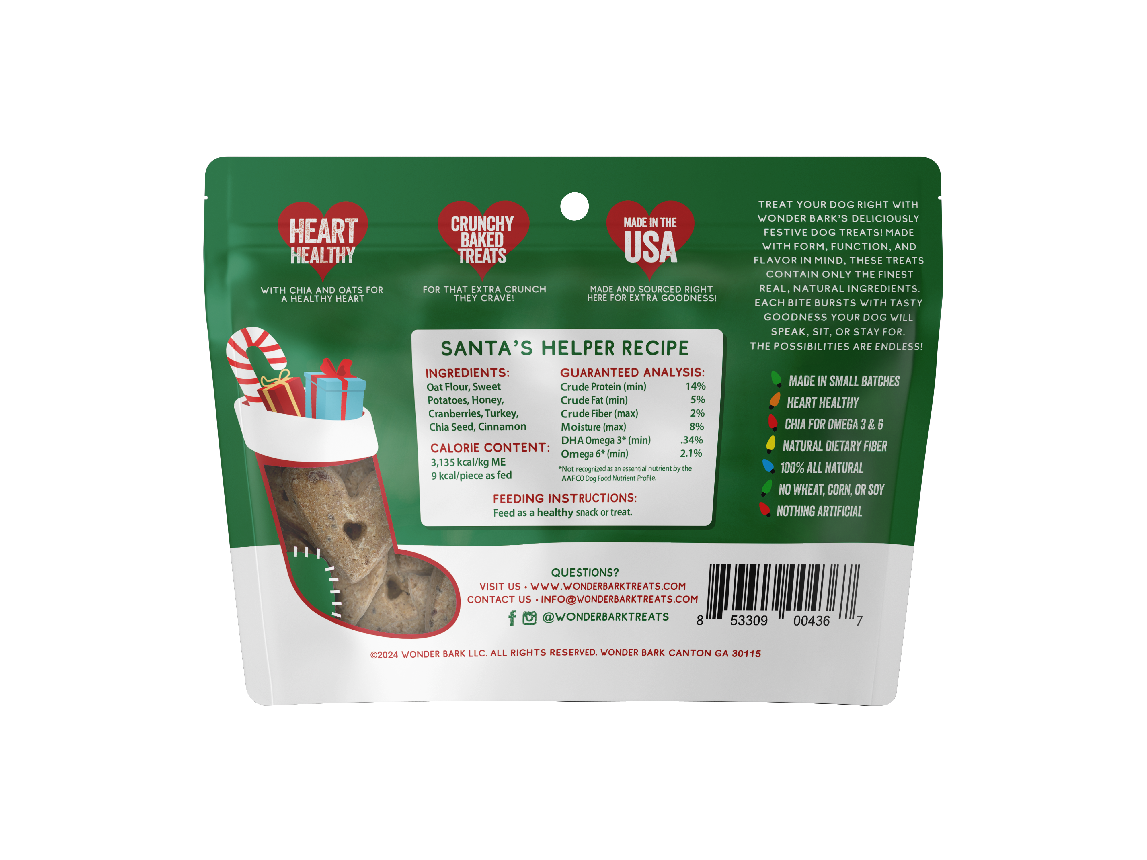 Wonder Bark - Wholesale Pet Treats - Dog - 2oz Bag Santa’s Helper – Stocking Stuffer1
