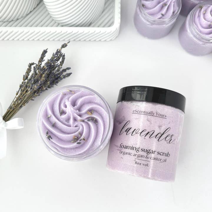 Lavender Foaming Sugar Scrub or Whipped Soap for wholesale by eScentually Yours