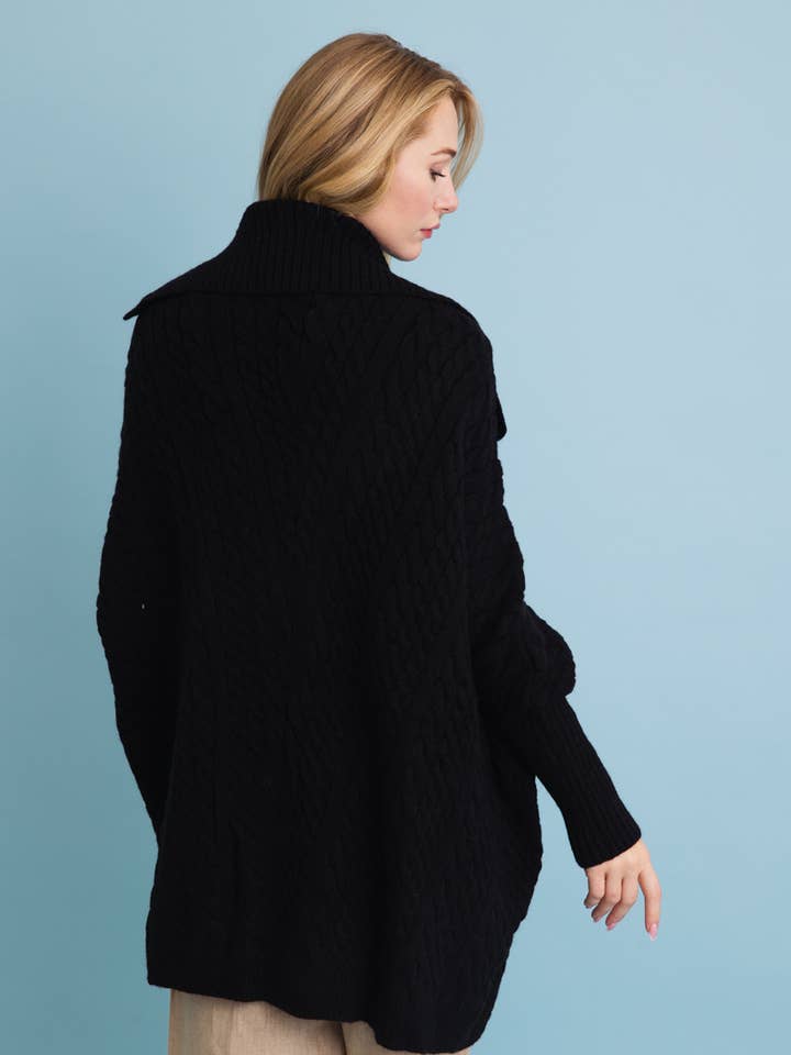 Leto Accessories - Wholesale Cardigan - Women's - Chunky Cable Knit Oversized Poncho Cardigan4