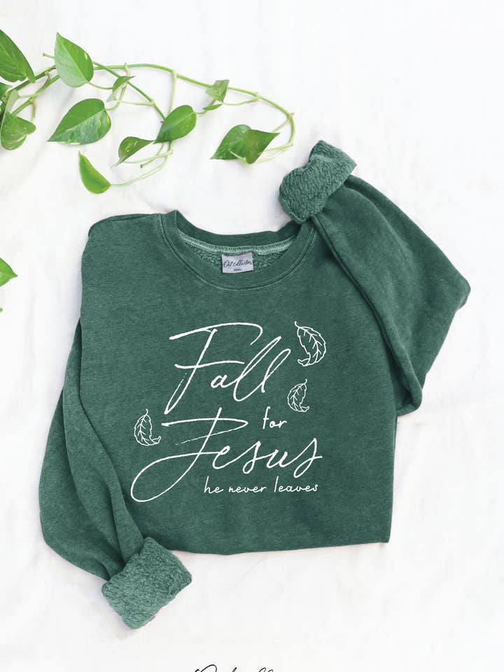 FALL FOR JESUS Mineral Graphic Sweatshirt for wholesale by OAT COLLECTIVE