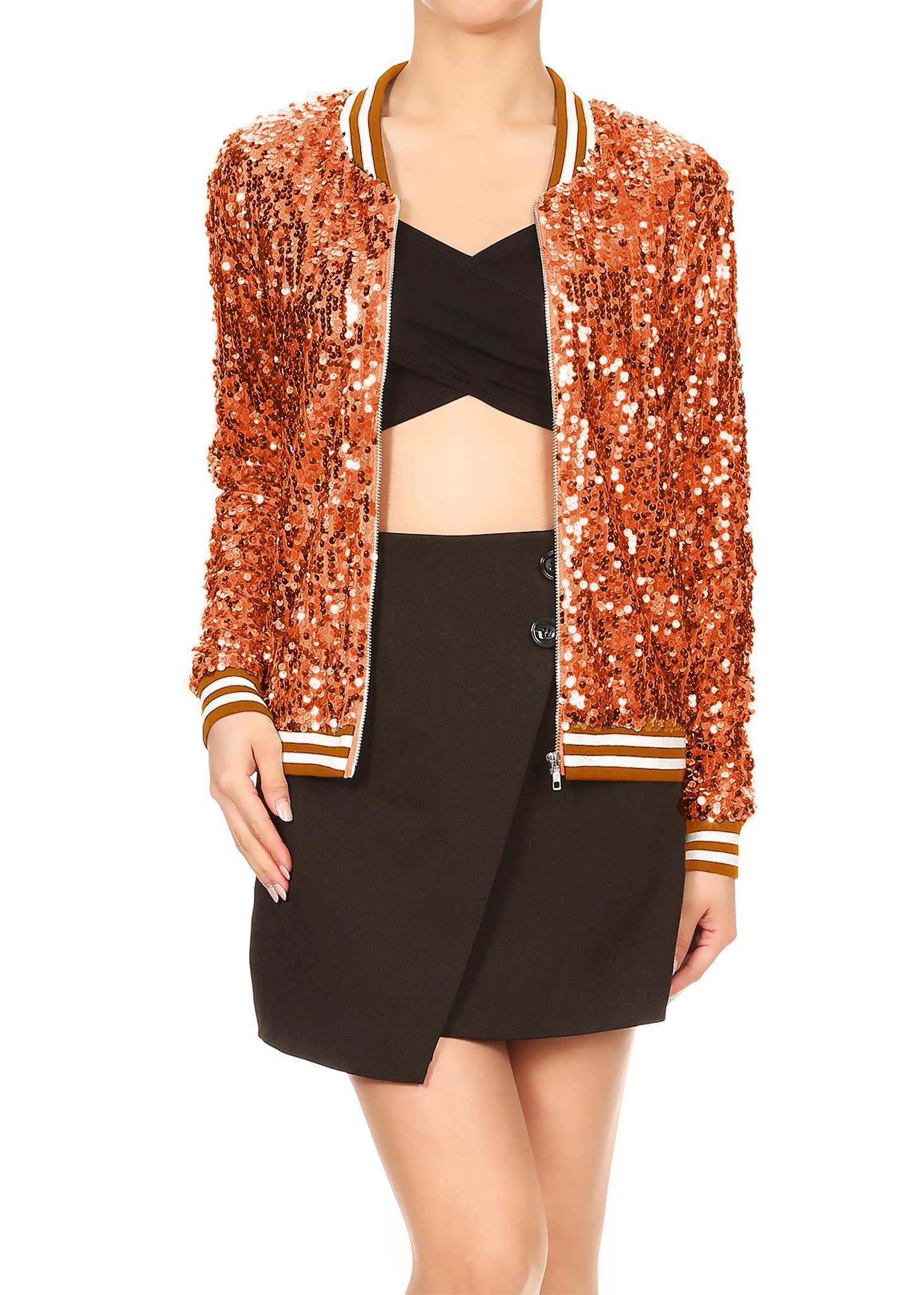 Anna Kaci Wholesale - Wholesale Varsity/Baseball Jacket - Women's - Striped Metallic Sequin Varsity Jacket63