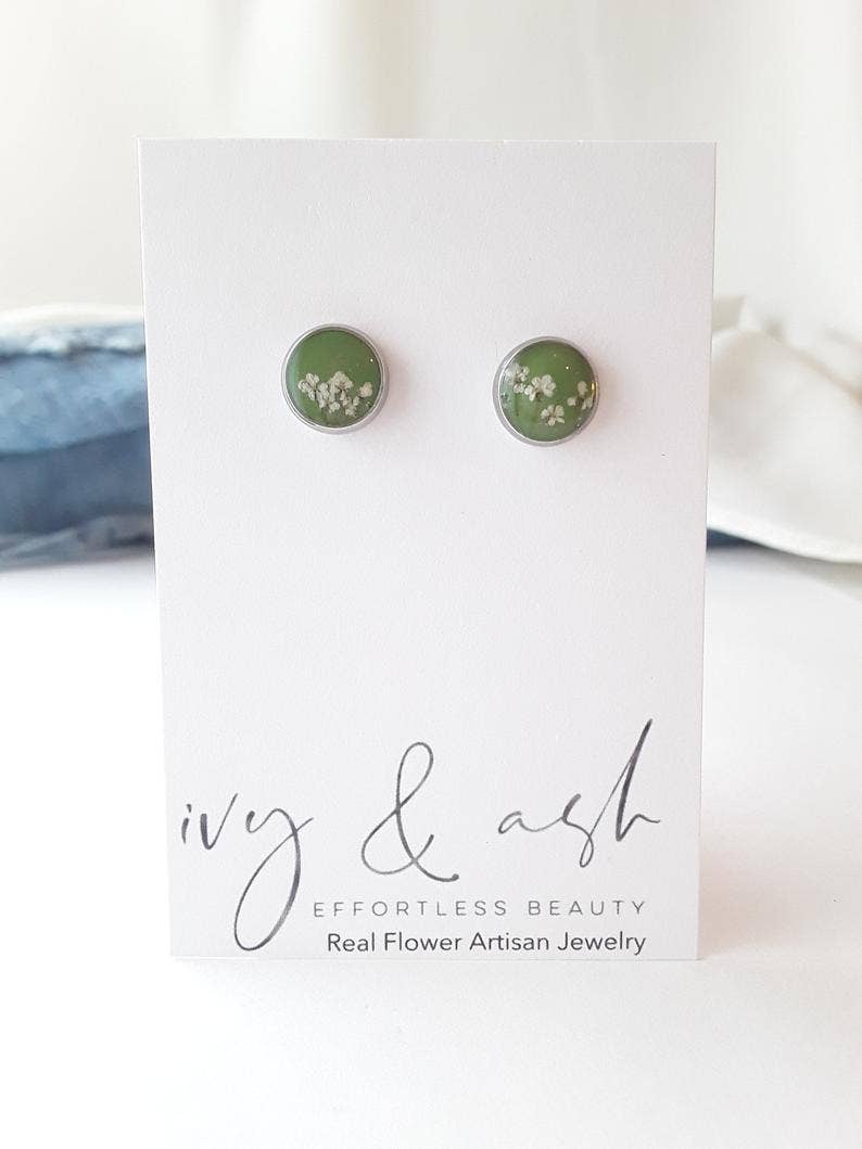 Ivy & Ash Boutique - Wholesale Stud/Post Earrings - Earth Tone Collection, Real Flower Studs6