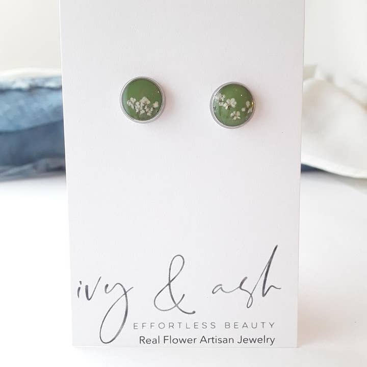 Ivy & Ash Boutique - Wholesale Stud/Post Earrings - Earth Tone Collection, Real Flower Studs6