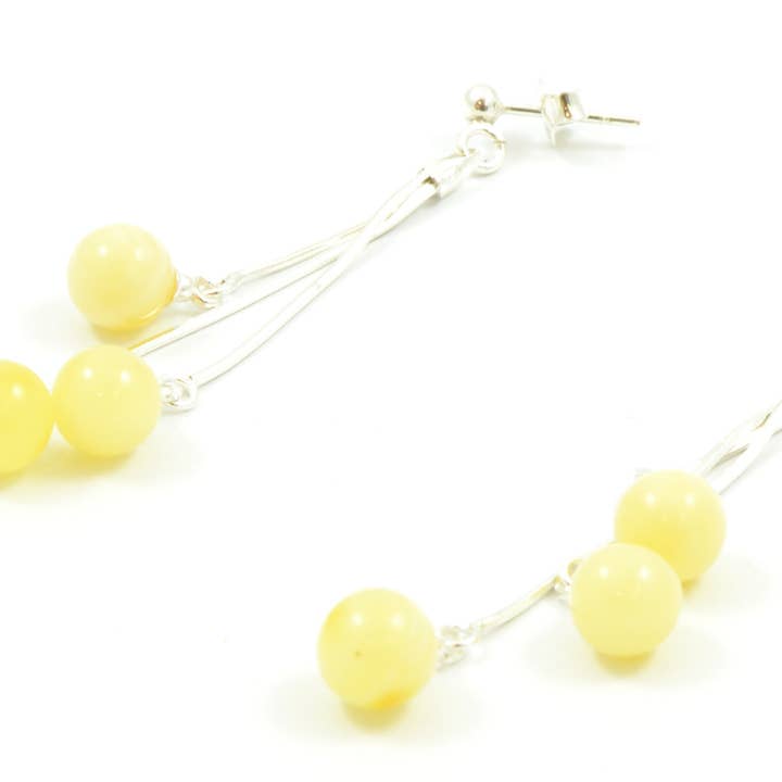 Milky Round Amber Drop Earrings with 925 Sterling Silver for wholesale by The Natural Amber