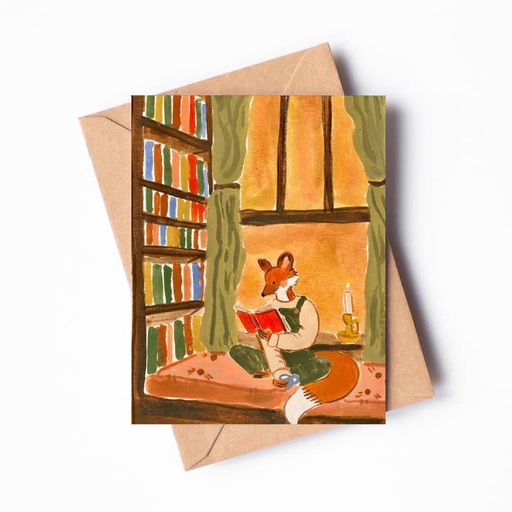 Reading Nook Single Blank Greeting Card for wholesale by Randi Lynn Reed Illustration