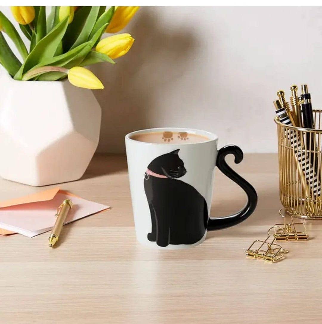 Green Pastures Wholesale - Vendita all'ingrosso Tazza - Tazza da caffè in ceramica con manico a coda di gatto nero6