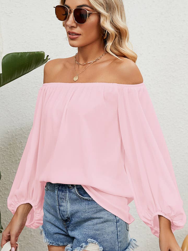 Lily Clothing - Wholesale Blouse - Women's - CWTBLL0136_BALLON SLEEVE OFF SHOULDER CHIFFON BLOUSE