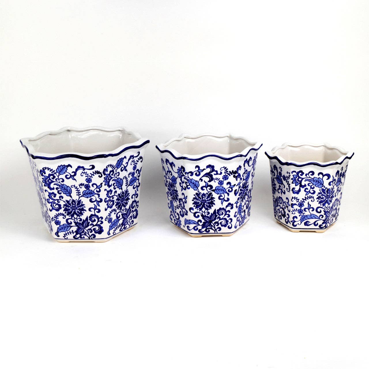 Euro Ceramica Home | ClayBarn - Wholesale Plant Pot - Blue and White Chinoiserie Garden Planter Set1