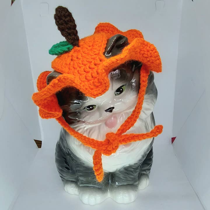 Crochet Orange / pumpkin Hat - Cat Bonnet - Pet Hat for wholesale by Glitter Ghost Clothing and Accessories