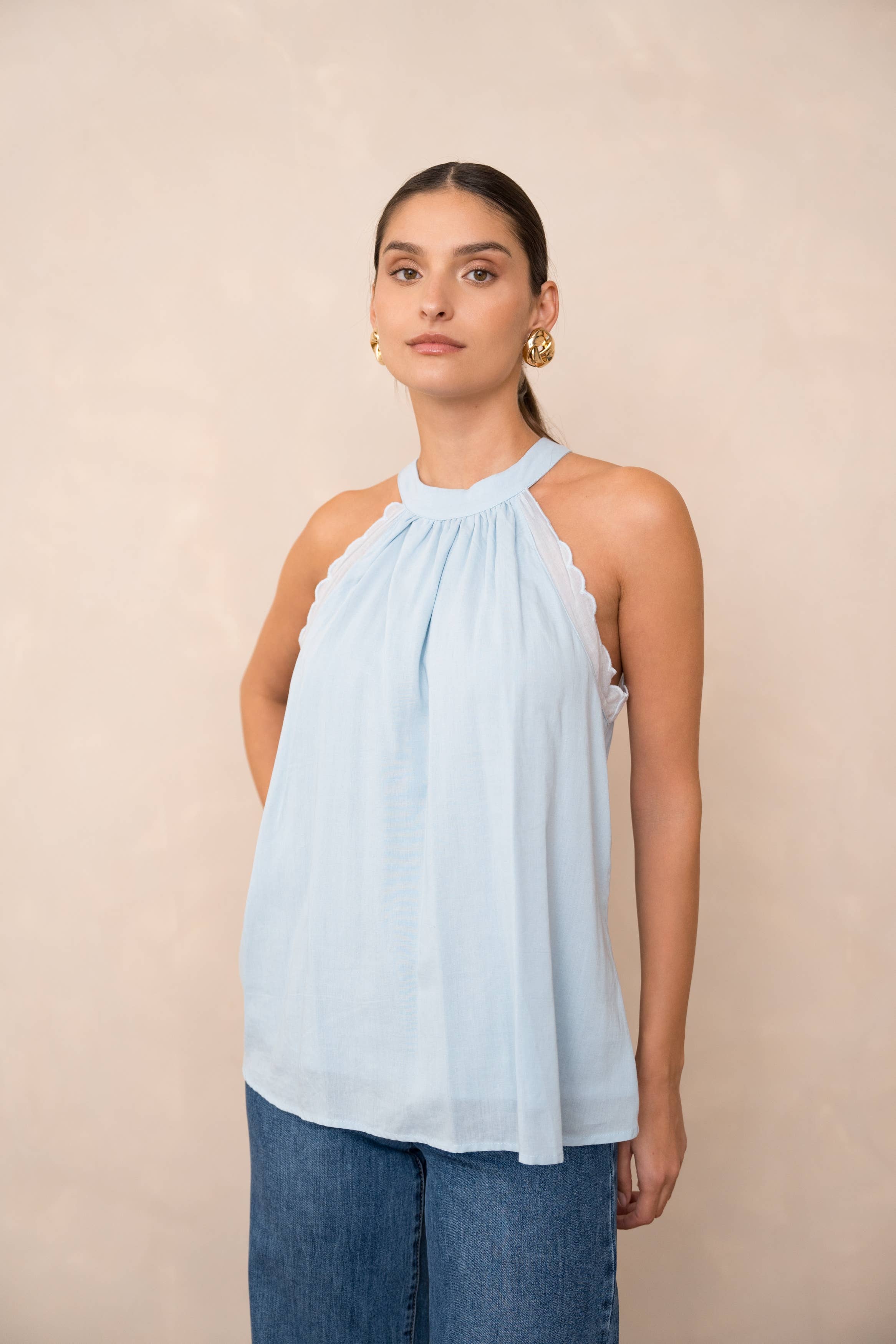 Attentif Paris - Wholesale Blouse - Women's - Top with bow neckline containing linen35