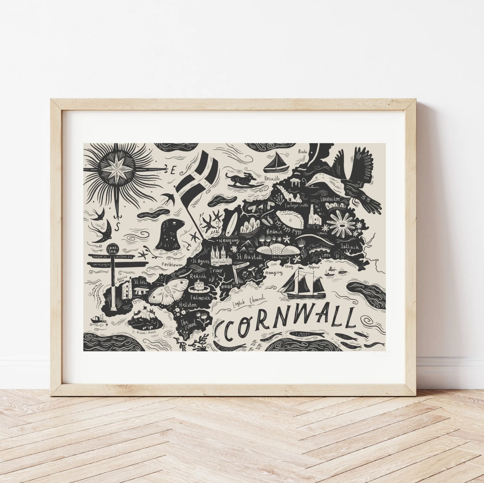 Lauren Marina - Wholesale Art Print - Illustrated Cornwall Map0