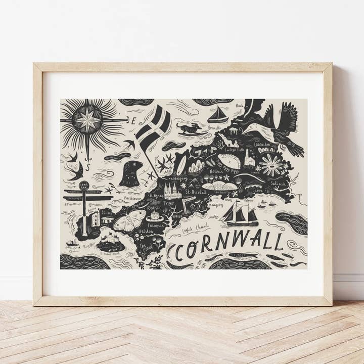 Lauren Marina - Wholesale Art Print - Illustrated Cornwall Map0