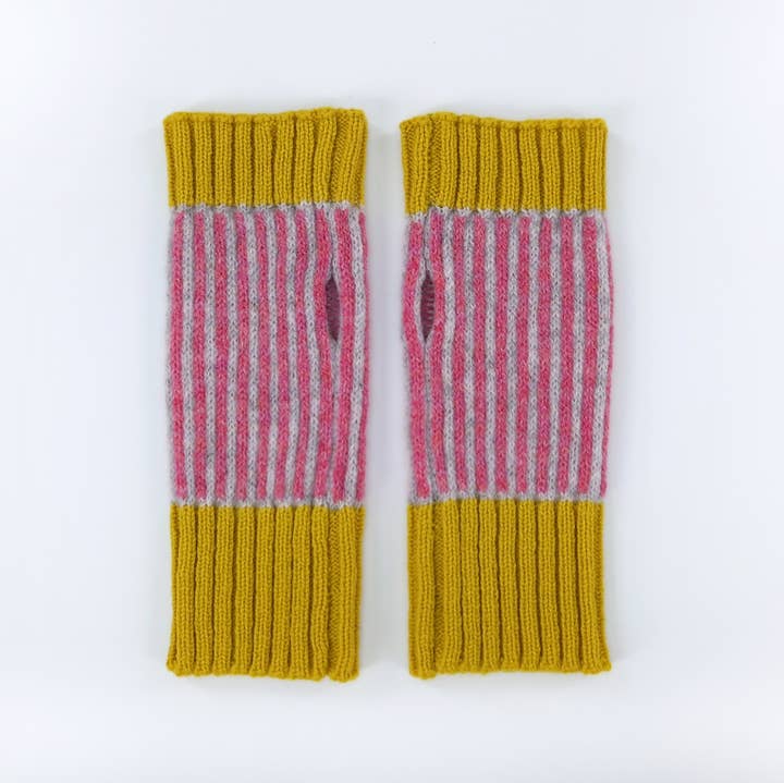 Lambswool Wrist Warmers - Pink, Grey & Yellow for wholesale by Candy Coated Accessories