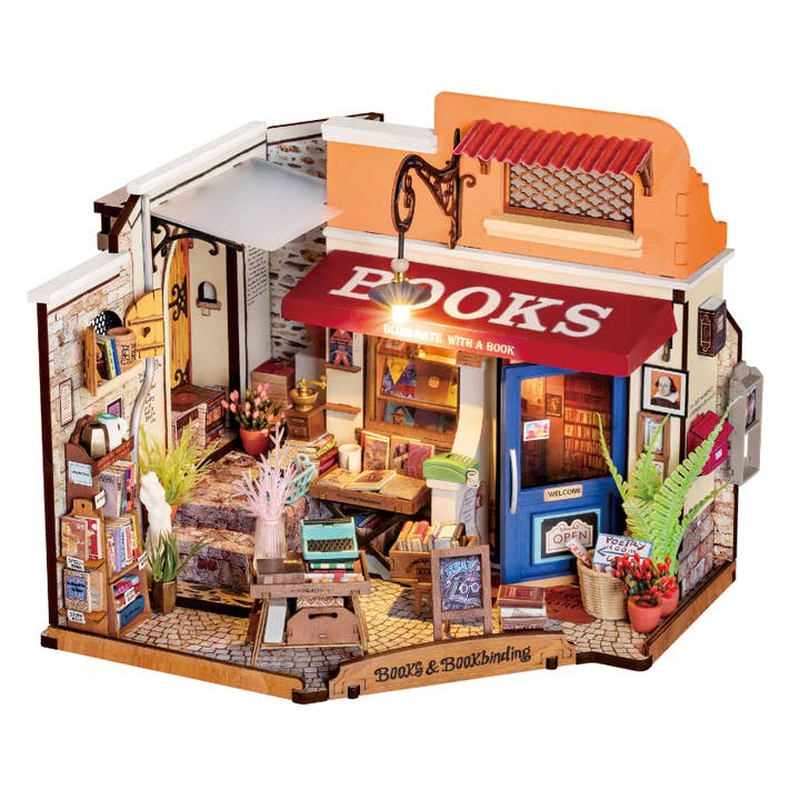 Rolife Corner Bookstore DIY Miniature House Kit for wholesale by Magnote
