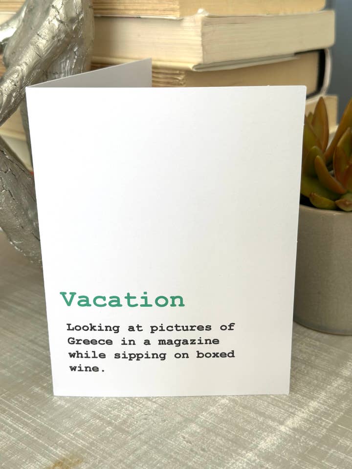 Funny Vacation Card for wholesale by Bad Cards Boutique