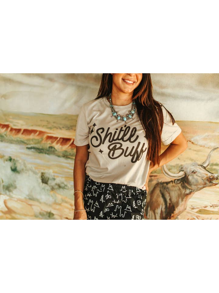 Cool Grey Shit'll Buff Graphic Tee for wholesale on Faire1