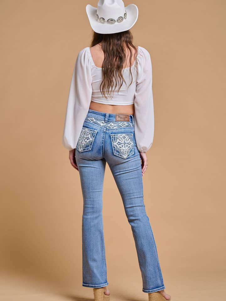 WF-330 MID SAND STRETCHY WOMEN'S BLING JEANS WESTFIELD EAGLE for wholesale by Denim Zone U.S.A.