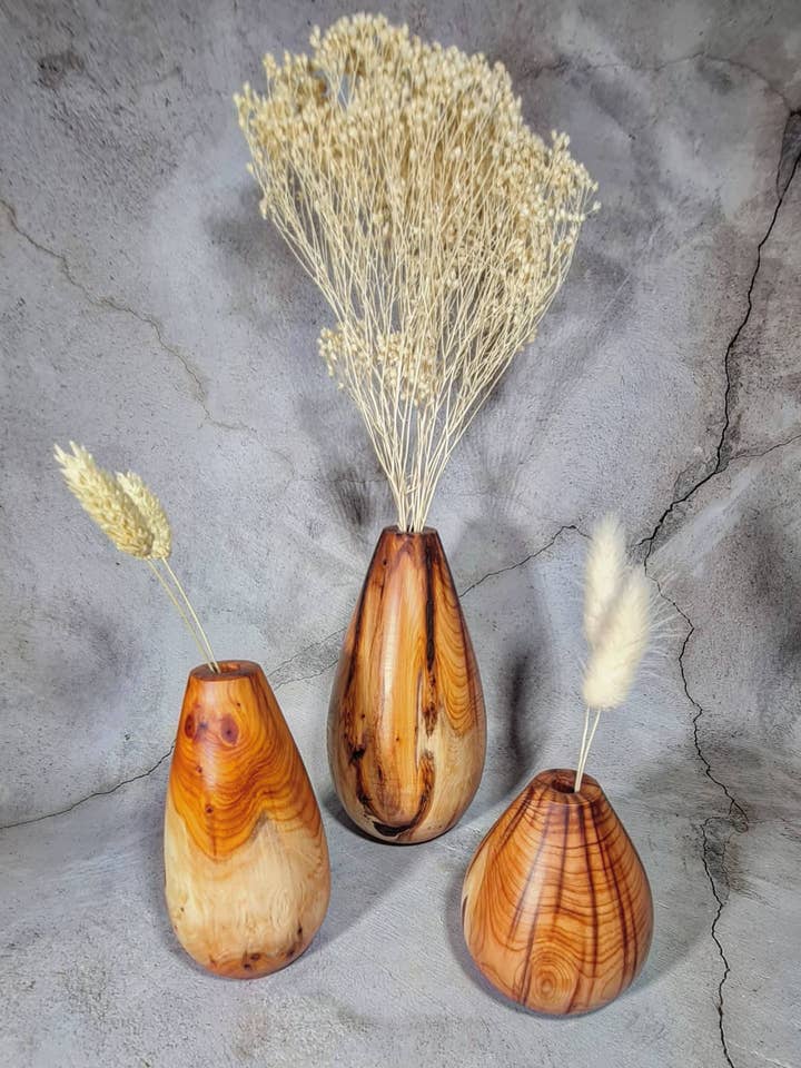 Wooden Dried Flower Vases (Set of 3) for wholesale by Anastasiou Designs