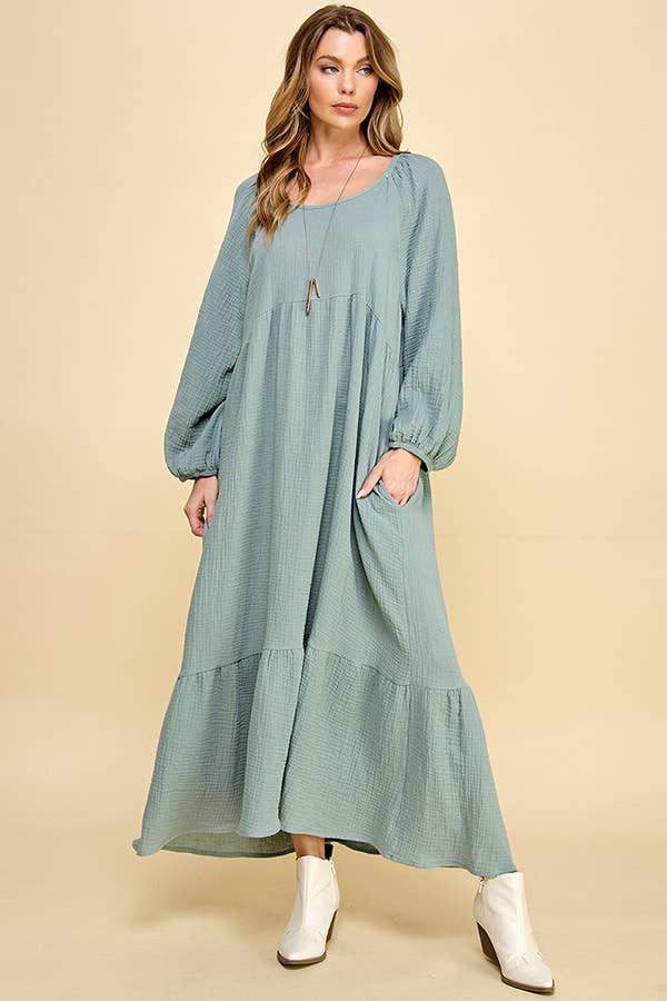 Chris & Carol Apparel - Wholesale Dress - Women's - NI51D-pocket - Cotton Gauze Ruffle Dress9