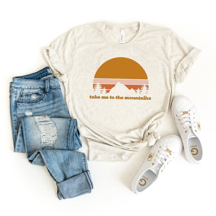 Take Me To The Mountains Sunset | Short Sleeve Graphic Tee for wholesale by Olive And Ivory Wholesale