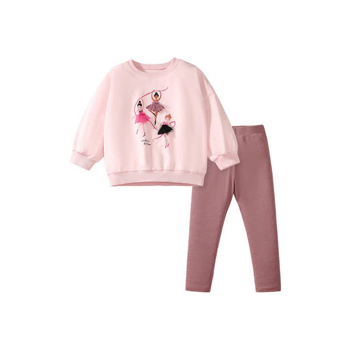 Spring And Autumn Girls Cartoon Dancers Pattern Long Sleeves Crew Neck Top Sweatshirt And Pants Clothing Set for wholesale by MyKids-USA®