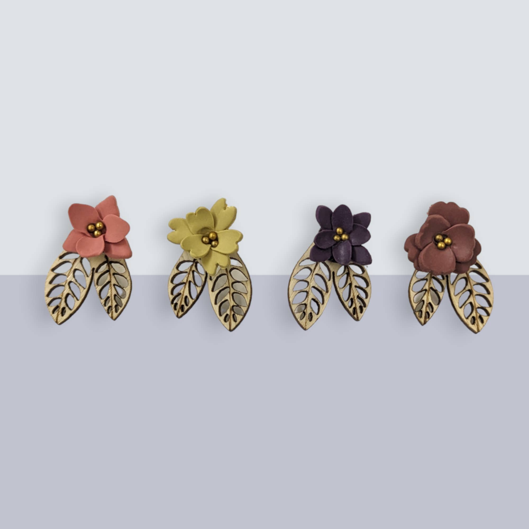 Flower & Wood Jacket Earrings for wholesale by Woodsy Creative Co.