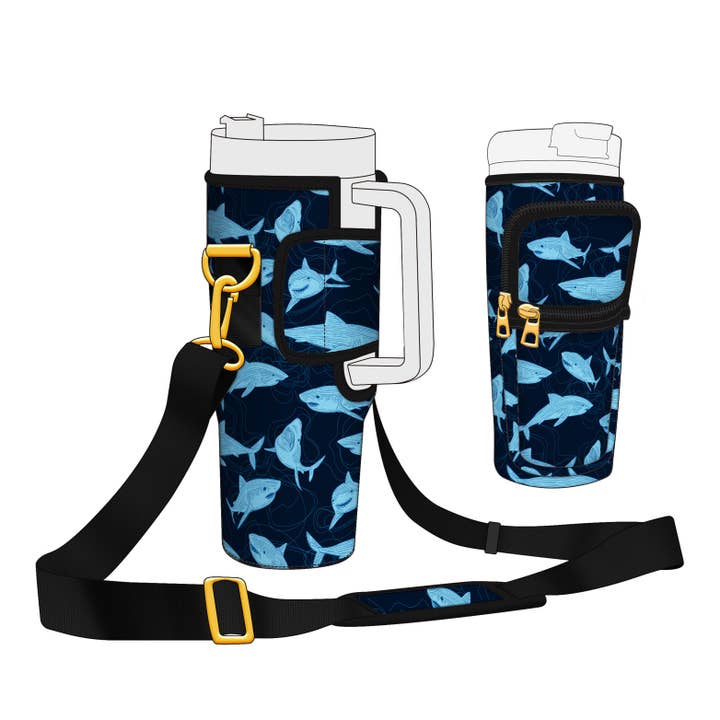 Blue Shark Pencil Sketch Bottle Carrier for 40oz Tumbler for wholesale by OEELINN