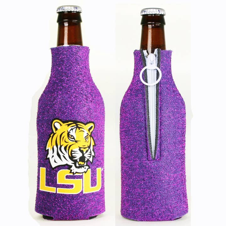 LSU Louisiana State Tigers Bootle Coozie- Glitter for wholesale by Turnovers Inc