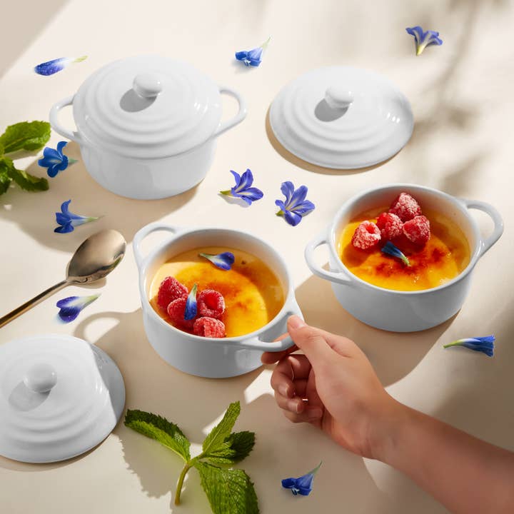 Kook - Wholesale Baking Dish - Kook Mini Casserole Dishes & Lids, Ceramic, 12 oz, Set of 420