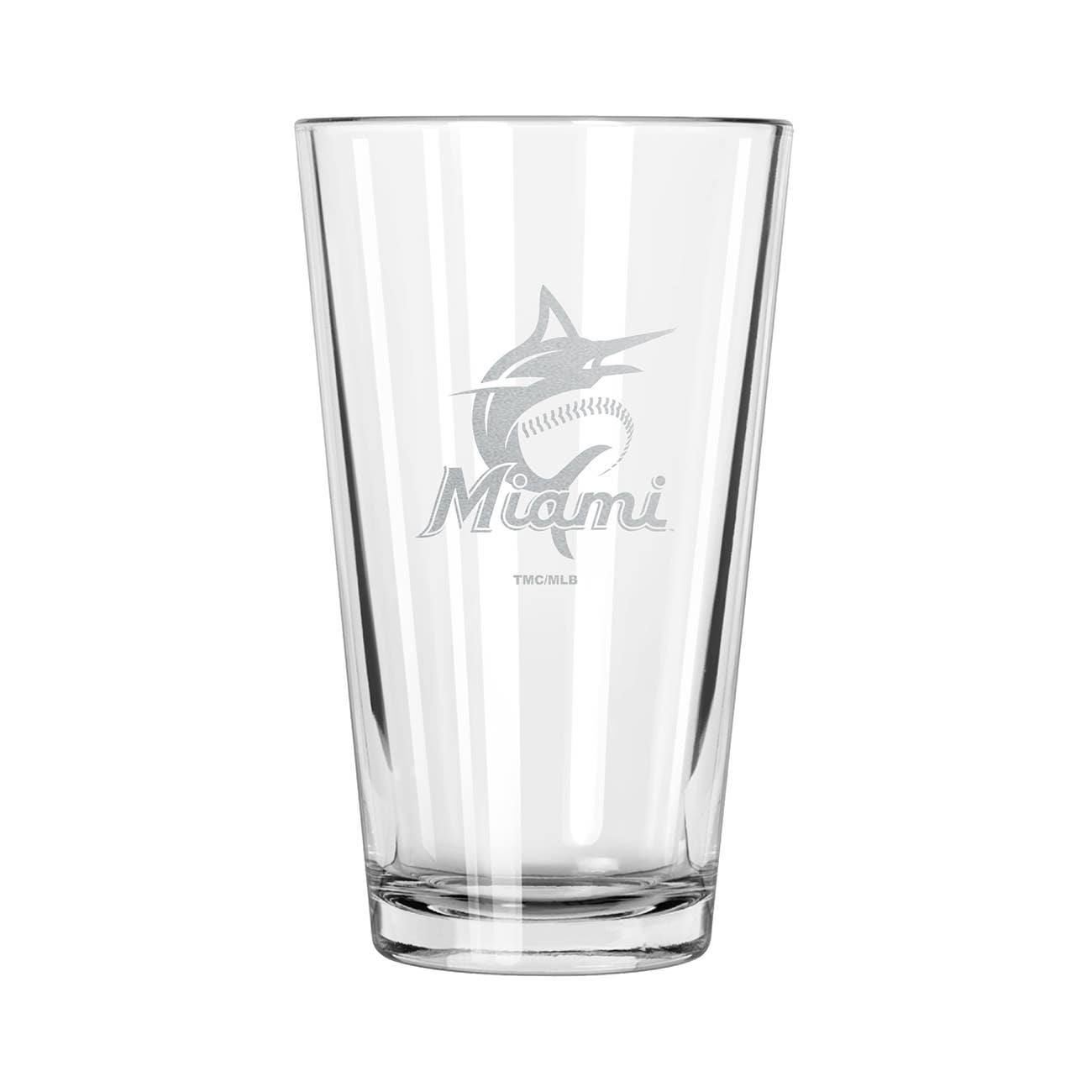 The Memory Company - Wholesale Drinking Glass/Cup - 16oz Pint Glass w/Etched Logo, Miami Marlins0