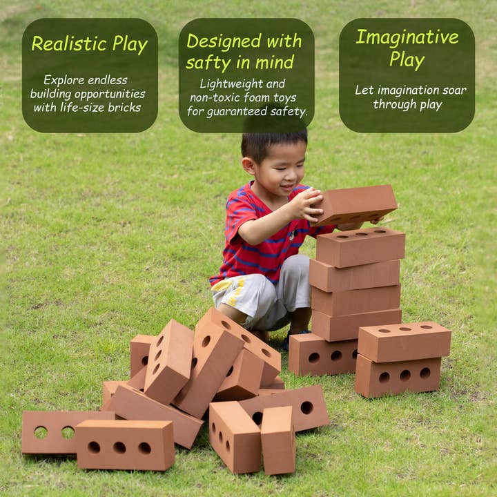 Quickway Imports - Wholesale Building set – Child - Stacking Building Red Brick Block, Rectangle Foam, 25 Pieces3