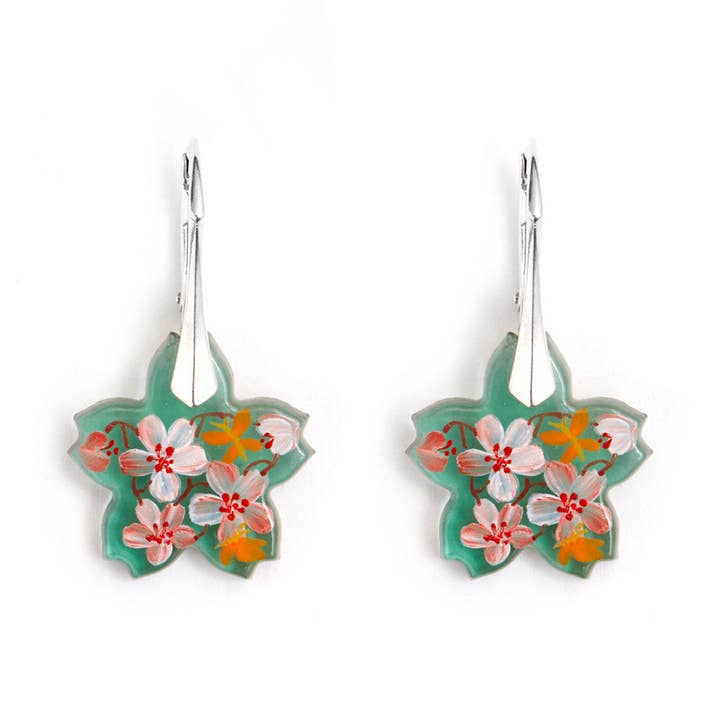 ”Mitt i blommorna” Handdekorerade örhängen för wholesale av Fenton Glass Jewelry