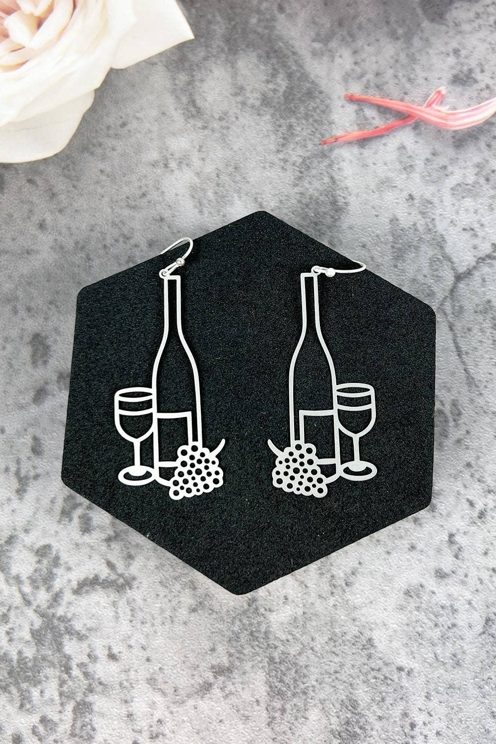 JHP Collection - Wholesale Dangle Earrings - FILLIGREE WINE BOTTLE AND WINE GLASS SHAPE HOOK EARRINGS10