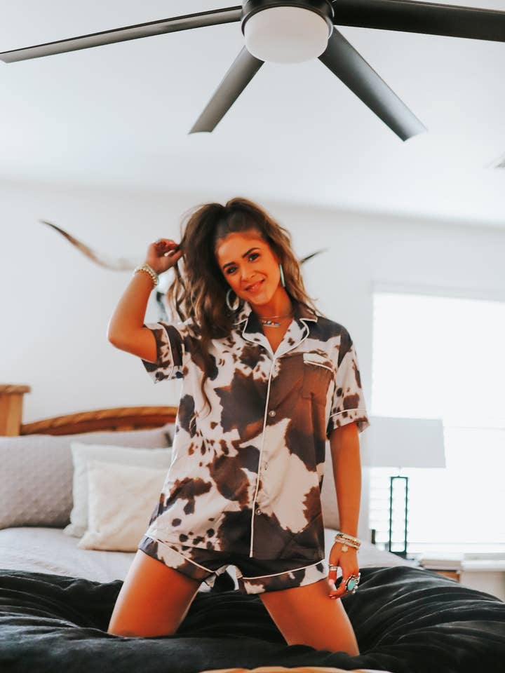 The Front Porch Label - Wholesale Sleepwear Set - Women's - Brown Cowhide Pajama Set