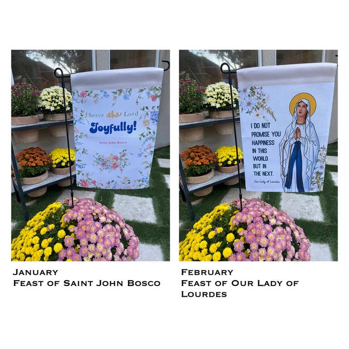 Meyer Market Designs - Wholesale Flag - Catholic Garden flags. Marian garden. Sacred heart flag.