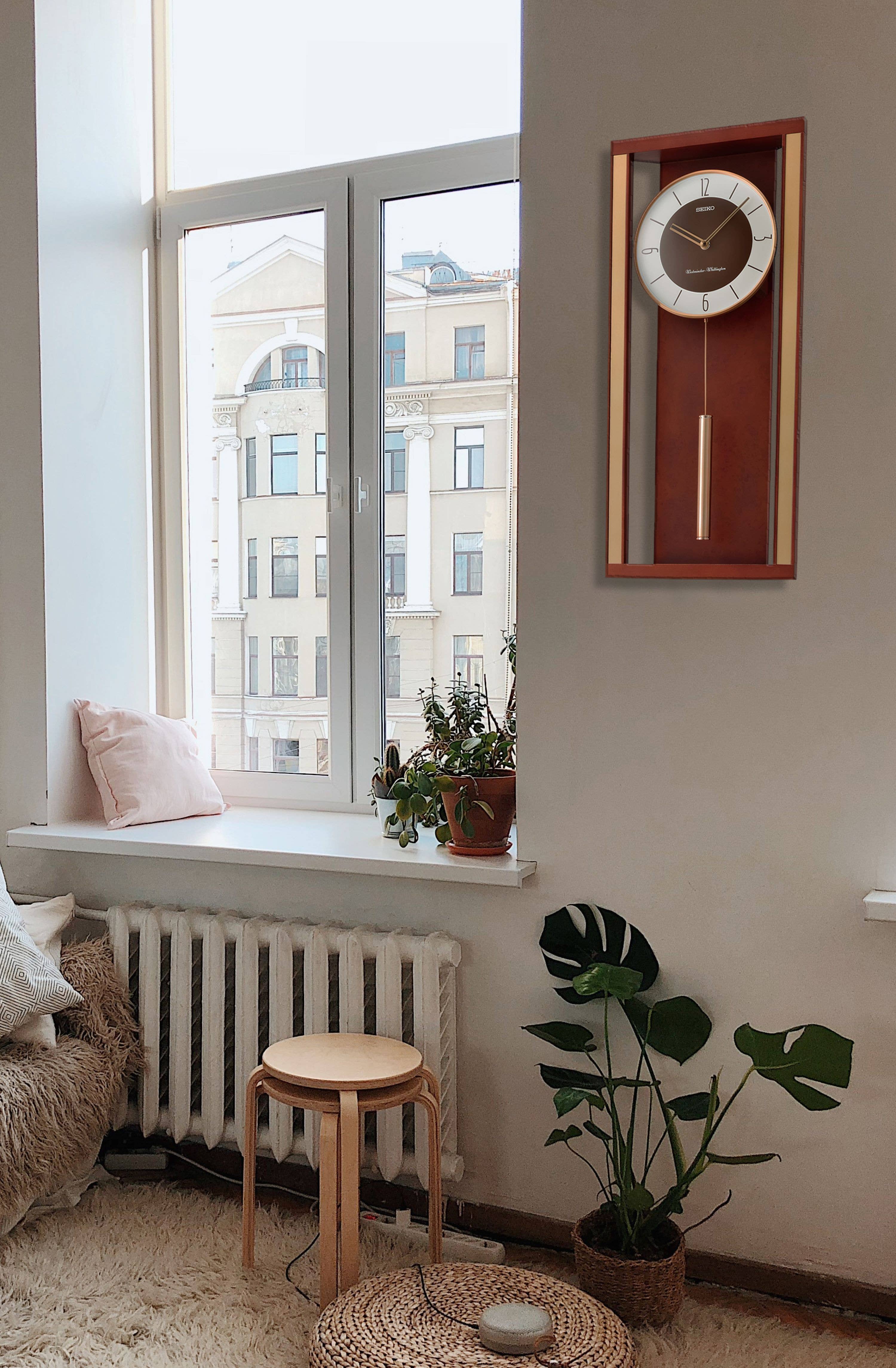 Seiko Clocks USA - Wholesale Wall Clock - Modern & Sophisticated Wall Clock with Pendulum Cherry/Gold1