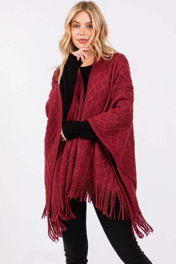 Artini Accessories – wholesale Cardigan – Women’s – Fringe Tassel Diamond  Knit Ruana Cardigan2