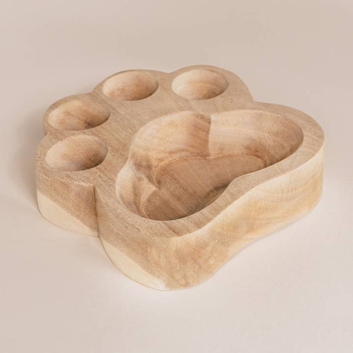 Acacia Wood | Paw Print Bowl - Natural for wholesale by Hive and Honey Candle Supply