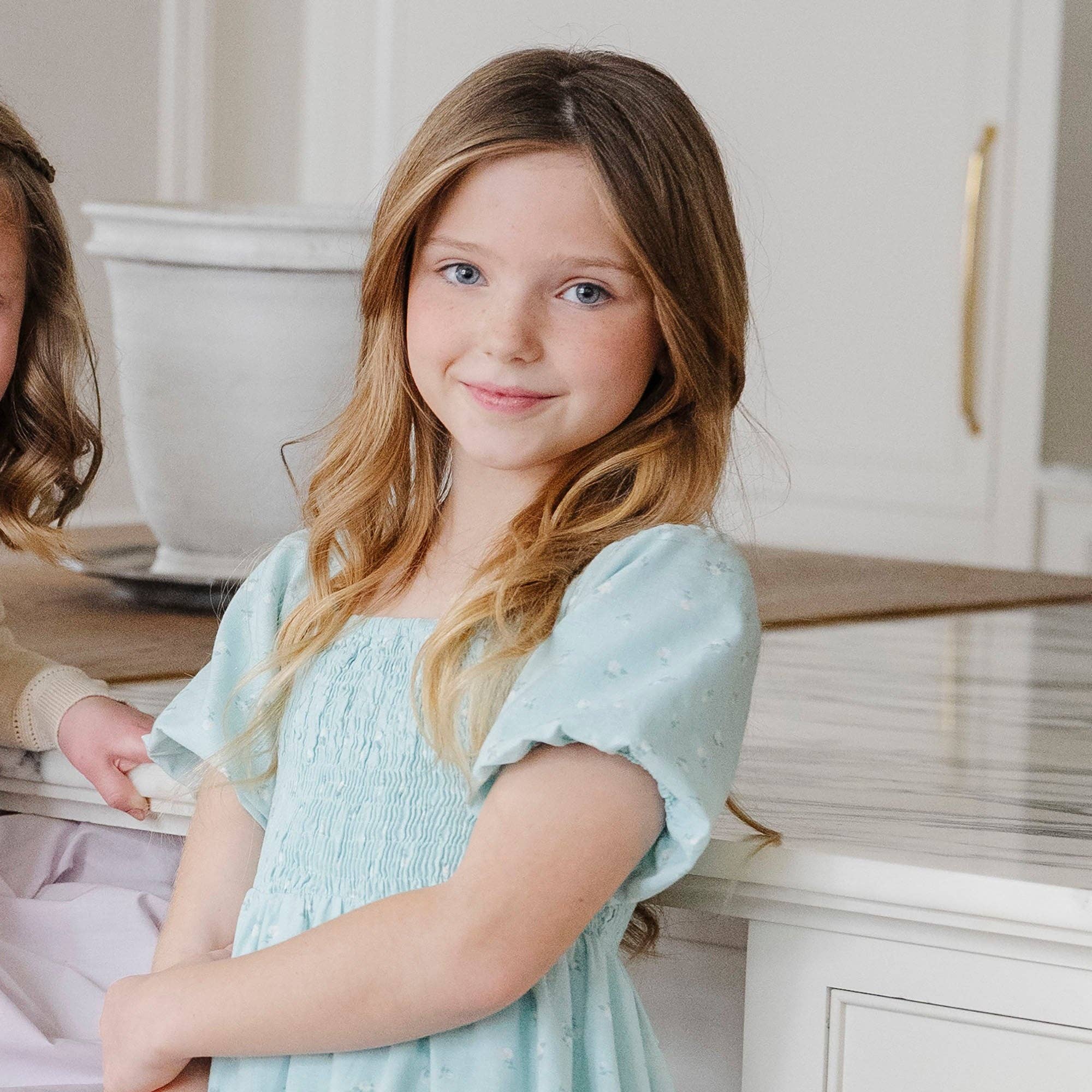 Salon de Thé Floral Robe smockée à manches bulles en vente sur Faire3