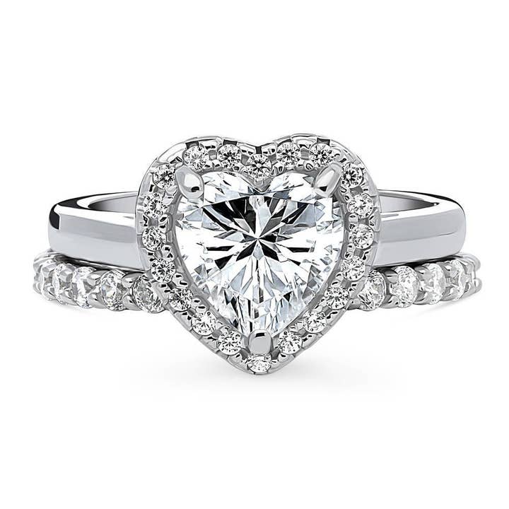 BERRICLE - Wholesale Engagement Ring - BERRICLE Silver Halo Heart CZ Wedding Engagement Ring Set