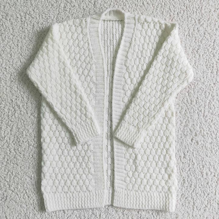 Pull cardigan long blanc bébé fille pour la vente par Aier Wholesale