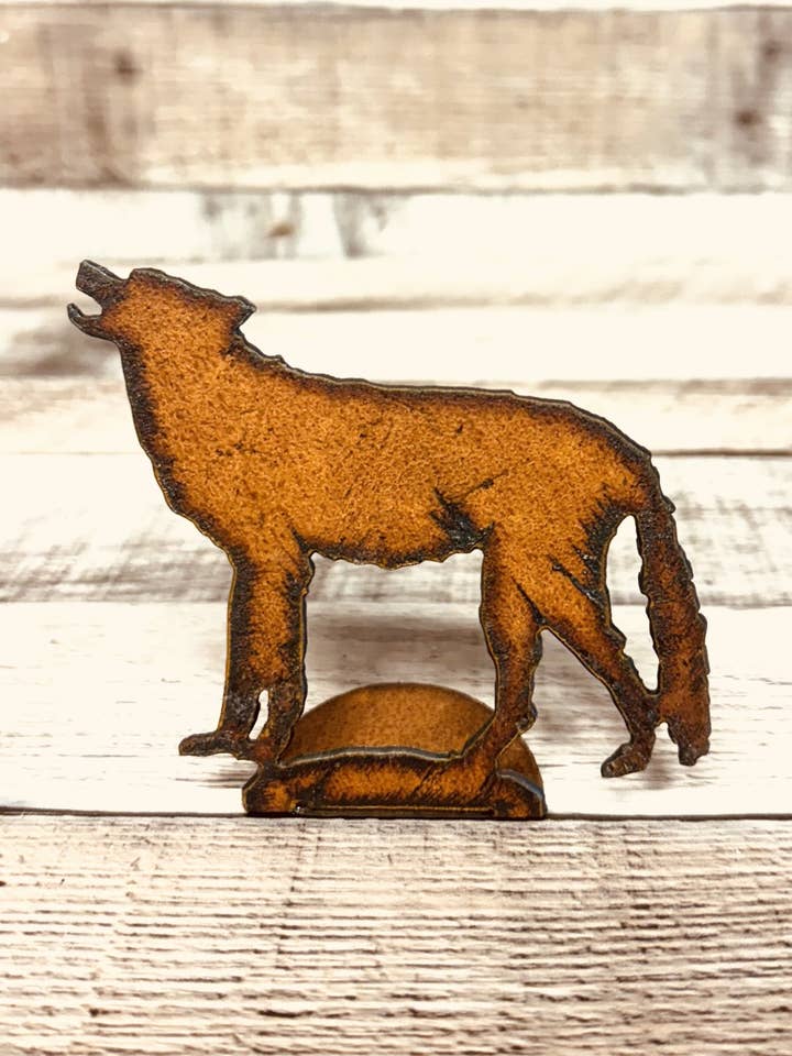 Wolf Lodge Rustic Metal Standing Doodad Figurine for wholesale by Universal Ironworks USA
