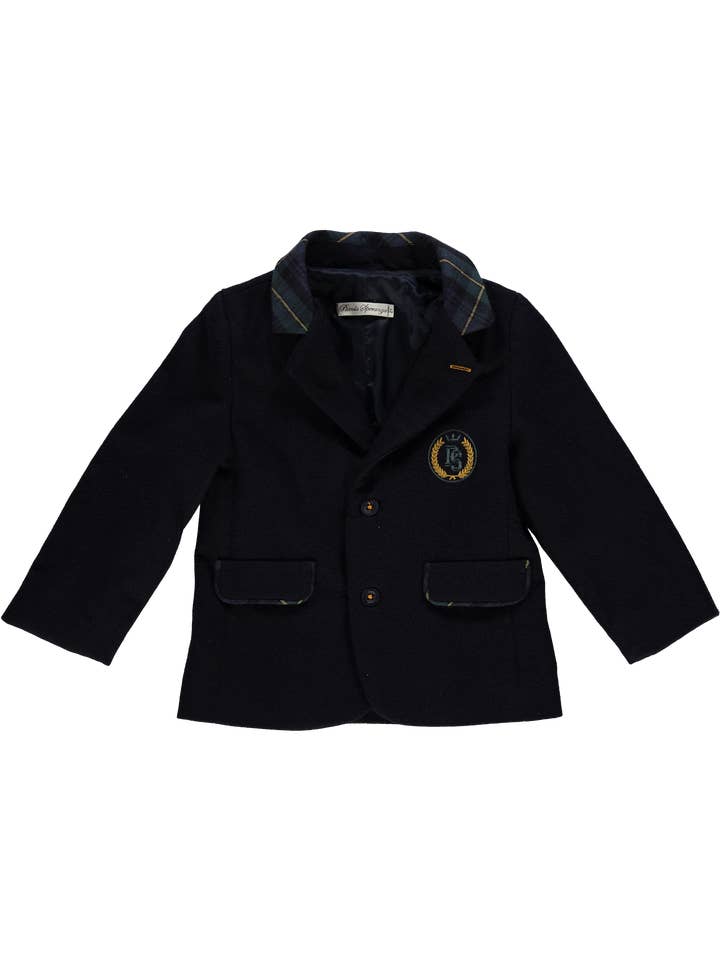 PS23W008102 Boy navy and green tartan blazer for wholesale by Piccola Speranza