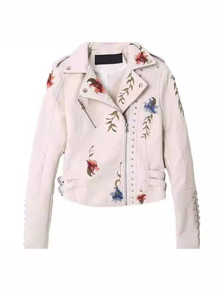 SALINA TRADING INC - Wholesale Leather Jacket - Women's - Studded Embroidered PU Leather Jacket Casual Chic2