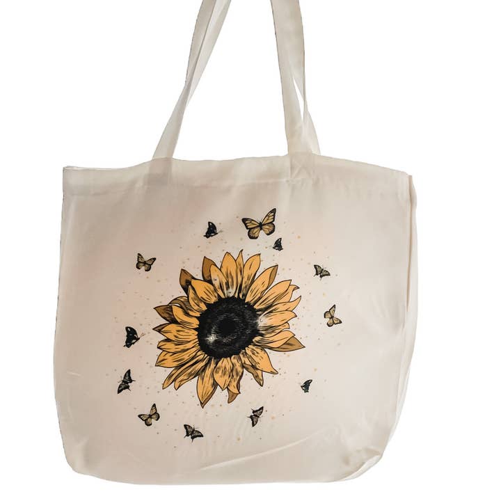 Bolsa reutilizable, multiusos, diseño de girasol y mariposas para venta al por mayor de Dusty & Delilah Designs