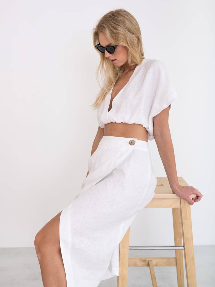 Falda cruzada de lino Abigail para venta al por mayor de Love and Confuse