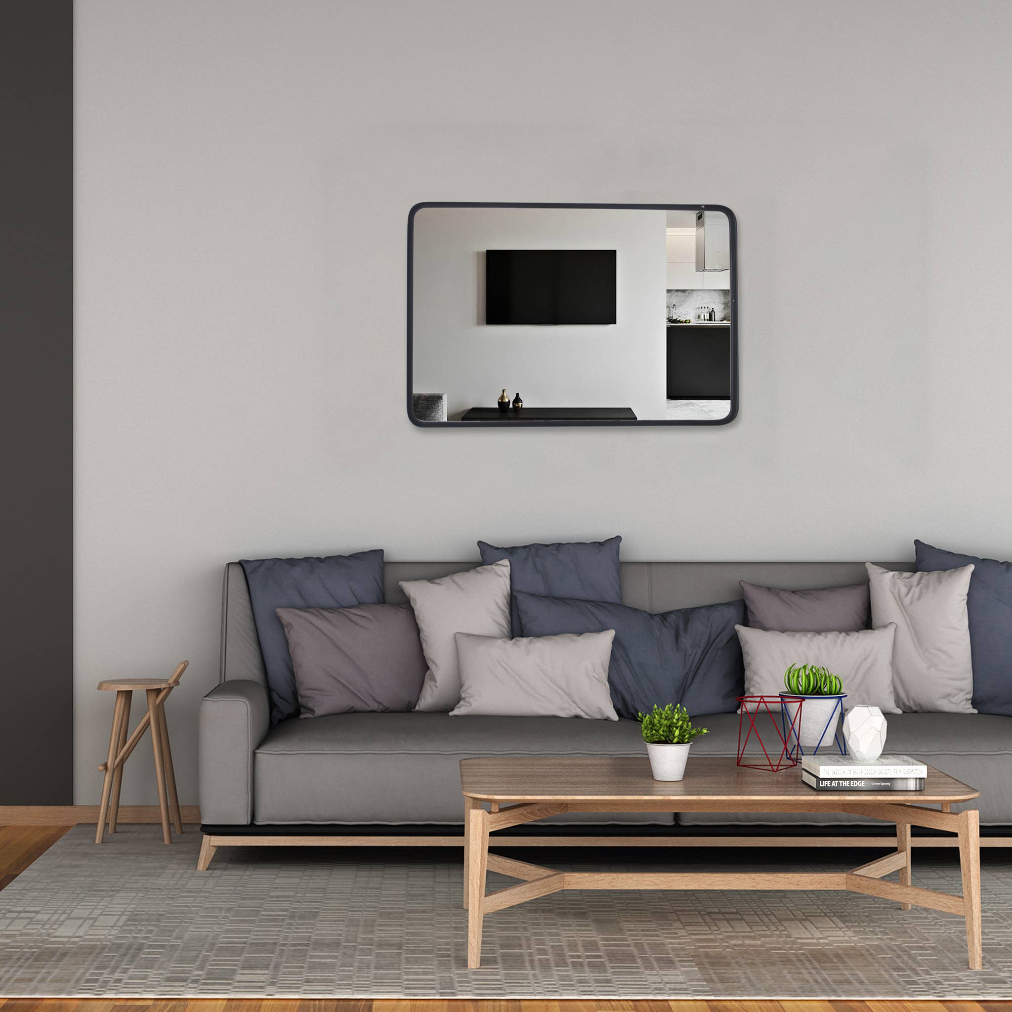 Paris Loft Inc - Wholesale Muurspiegel - Moderne zwarte spiegel met afgeronde hoeken voor slaapkamer of woonkamer6