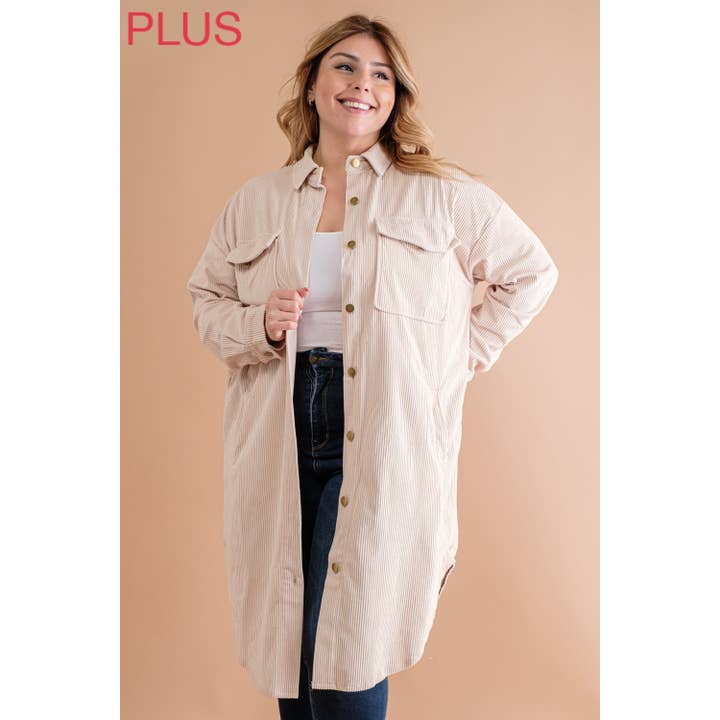Sweet Generis - Wholesale Shirt Jacket/Shacket - Women's - PLUS LONG CORDUROY BUTTON UP SHIRT JACKET SHACKET7