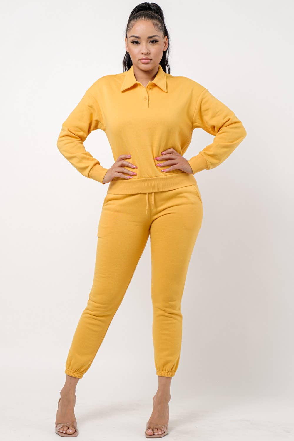 Boswell – wholesale Lounge set – Women's – Solid Jogger Set With Collar Long Sleeve Top5