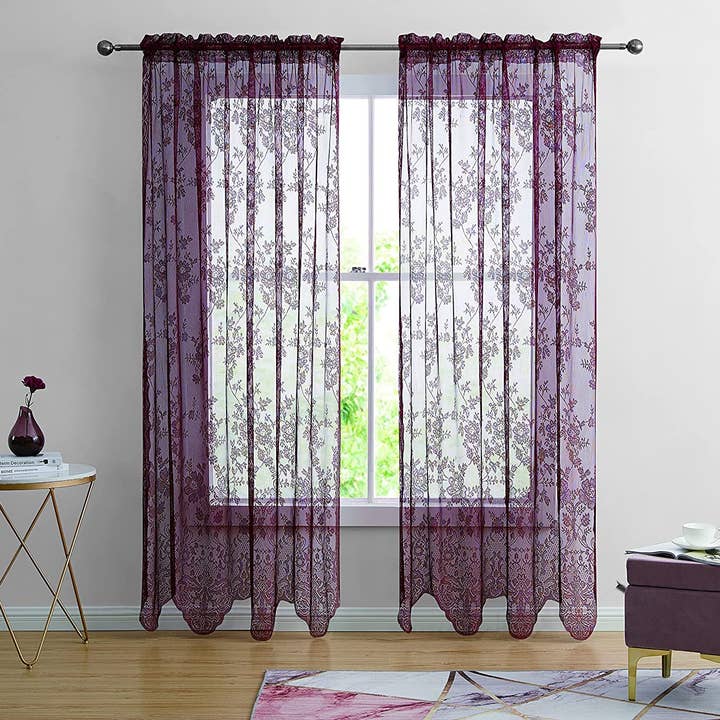 Jenin Home Furnishing Inc - Wholesale Curtain - 2pc Alison Sheer Flower Floral Lace Rod Pocket Curtain Panel5
